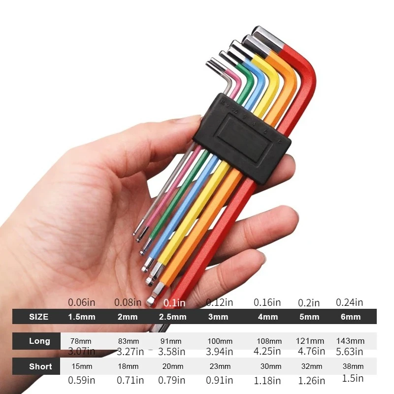 7ชิ้นจักรยานHexเครื่องมือMTBจักรยานซ่อมชุดเครื่องมือจักรยานที่มีสีสันHexagon Spannerแบนบอลเปิดประแจ 1.5/2/2.5/3/4/5/6มม.