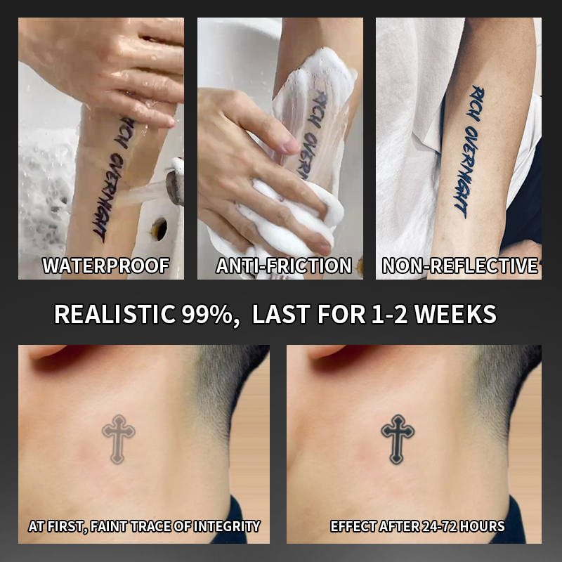 1 PC CROSS กันน้ําชั่วคราว TATTOO สติกเกอร์กันน้ํายาวนานหนึ่งถึงสองสัปดาห์เหมาะสําหรับนิ้วมือ,ปาล์ม,คอ