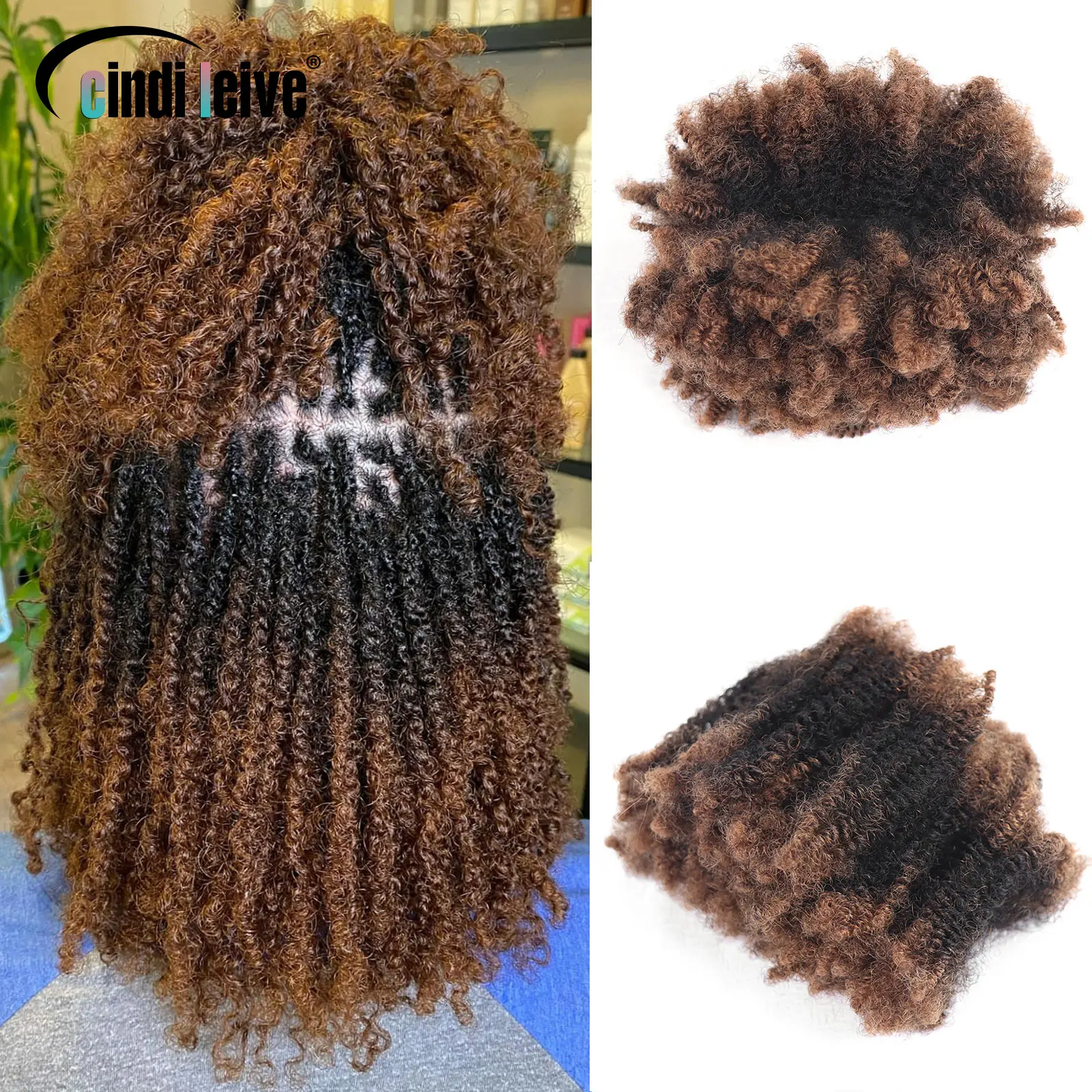 Ombre Brown Afro Kinky Curly Bulk Cabelo Humano Para Trança # 30- # 1- # 30 fechaduras de extensões de cabelo de trança de crochê para tranças sem trama