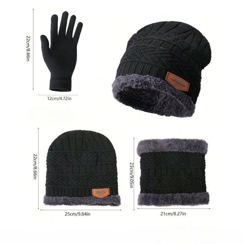 Gorro, bufanda, guantes, conjunto de tres piezas para hombre, gorro grueso y cálido de invierno, gorro con protección para los oídos cómodo y resistente al frío