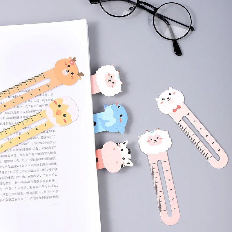 50-Pack de marcadores de animais de desenho animado, marcadores e réguas de dupla finalidade para uso em escritório e escolar, marcadores fofos de urso e gatinho fo