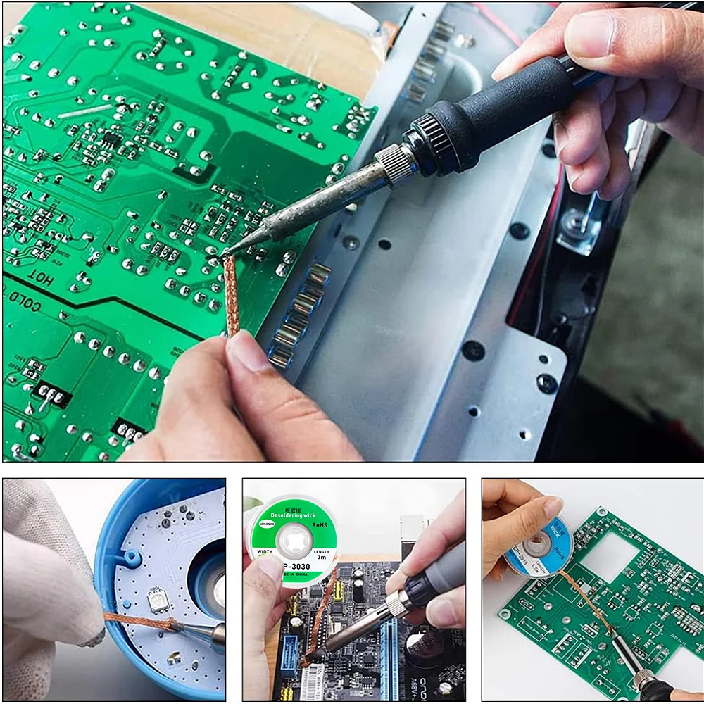Ansiki Desoldering Wick 3M length Desoldering Mesh Braid for Solder Remover Wick Welding Tin Sucker PCB BGA Soldering Tool