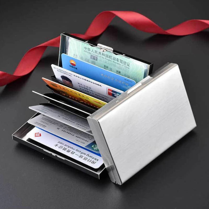 RFID Anti Theft Metal Purse Men's Ultra-thin Anti Demagnetization Card Holder Women's Credit Card Cover Stainless Steel Wallet