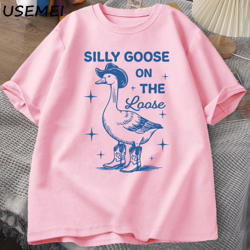 愚かなガチョウのルーズ Tシャツ男性女性おかしいカウガールウエスタン Tシャツ 90 年代ファッションラウンドネックグラフィック Tシャツ服