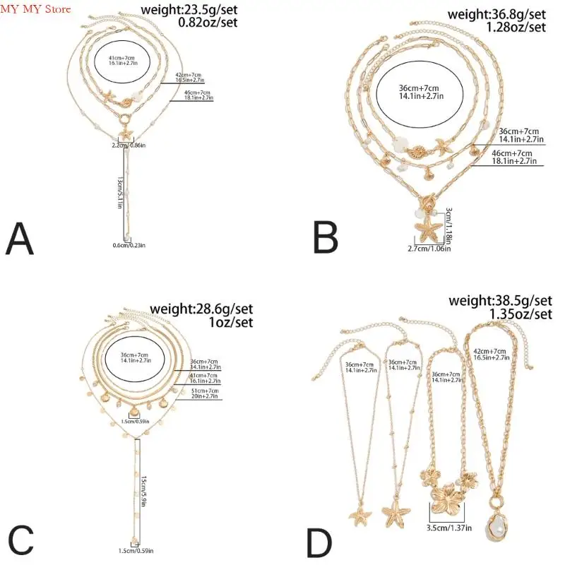 N1he Beach Kalung Set Gold Stackable Stackish Seashells Pearls Clavicle Chain Jewelry untuk acara dan acara musim panas