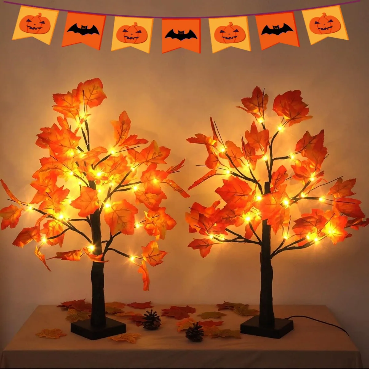 1 unidad de 24 luces LED artificiales de árbol de abedul negro, ramas DIY, lámpara de mesa para regalos de otoño, hogar, dormitorio, fiesta, decoración de Halloween