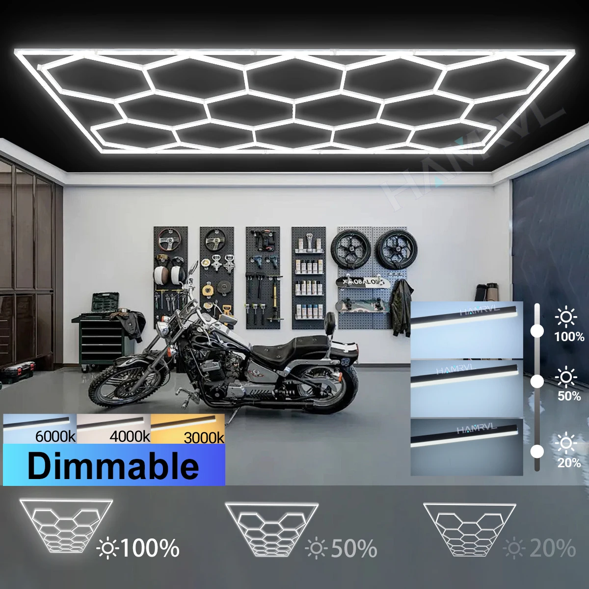 Garage Lamp Dimmable Hexagon LED Lighting Color Change 3000K4000K6000KGym Barber WorkShop Tube Honeycomb Ceiling Light CarRepair