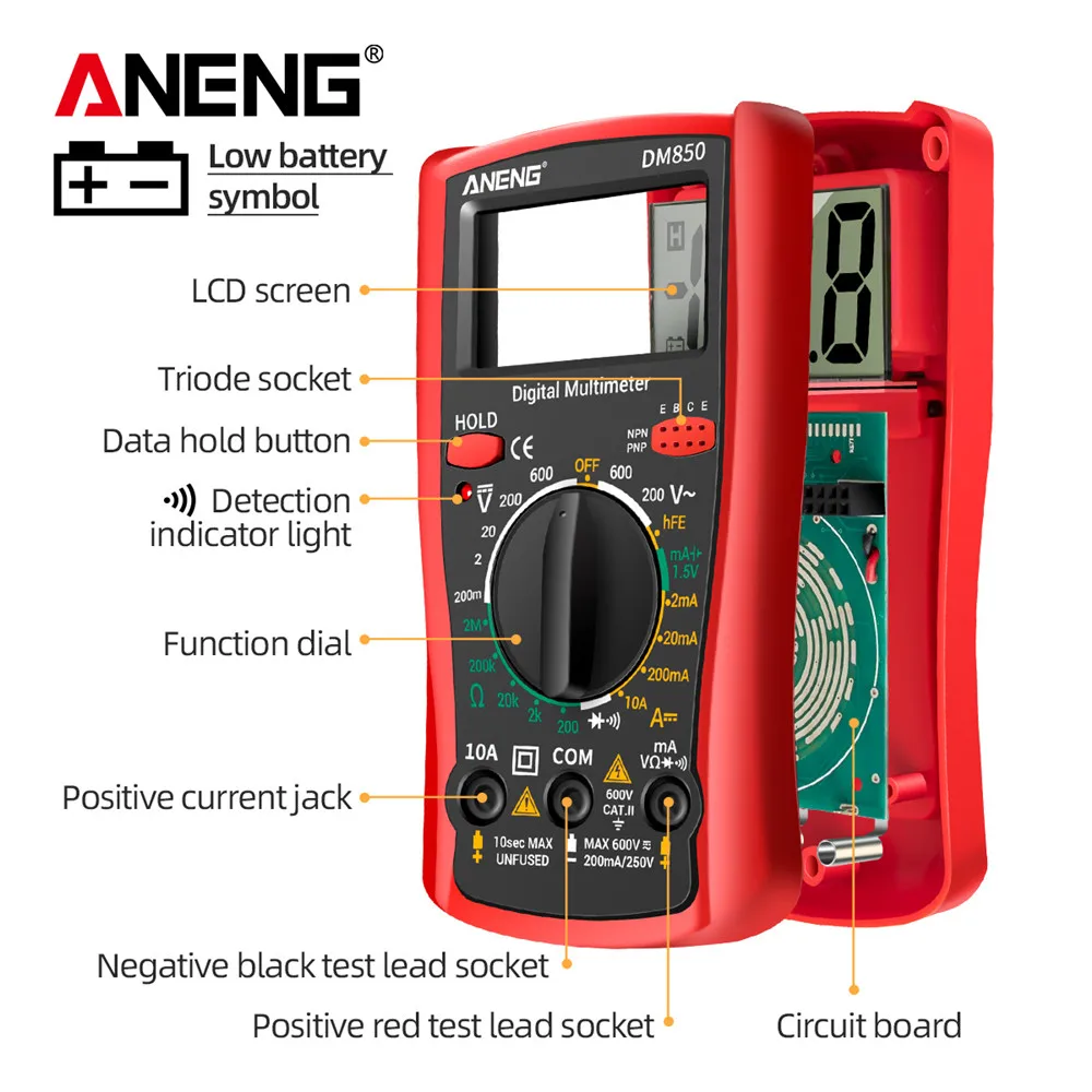 ANENG DM850 Automatisches professionelles Digitalmultimeter 1999, zählt Auto-AC/DC-Spannungsprüfer, Ohm-Strom-Amperemeter-Detektor-Werkzeug