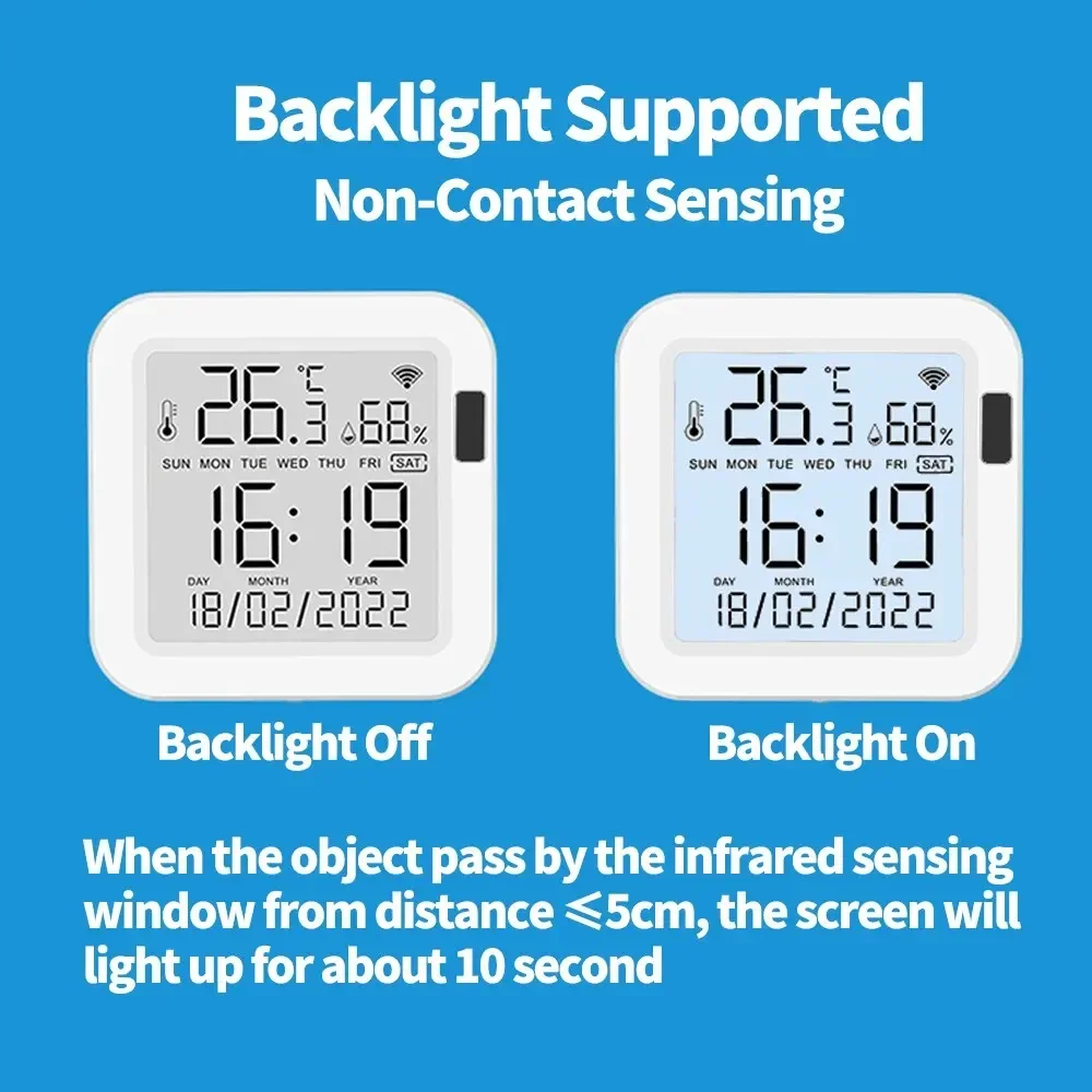 Tuya wifi sensor de umidade temperatura com luz de fundo para casa inteligente app controle remoto trabalho com smartlife yandex alexa
