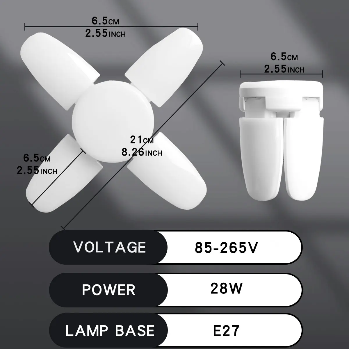 Ventilador E27 plegable 28W bombilla LED AC220V/110V 40 bombilla deformación para luces de techo del hogar almacén y garaje bombilla blanca Light6500K