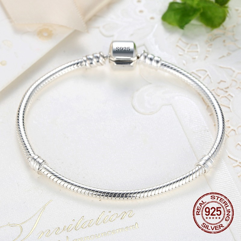 Joyería fina Original hecha a mano, pulsera de plata de ley 925 con dijes, pulseras de hueso de serpiente suaves y lisas para mujer