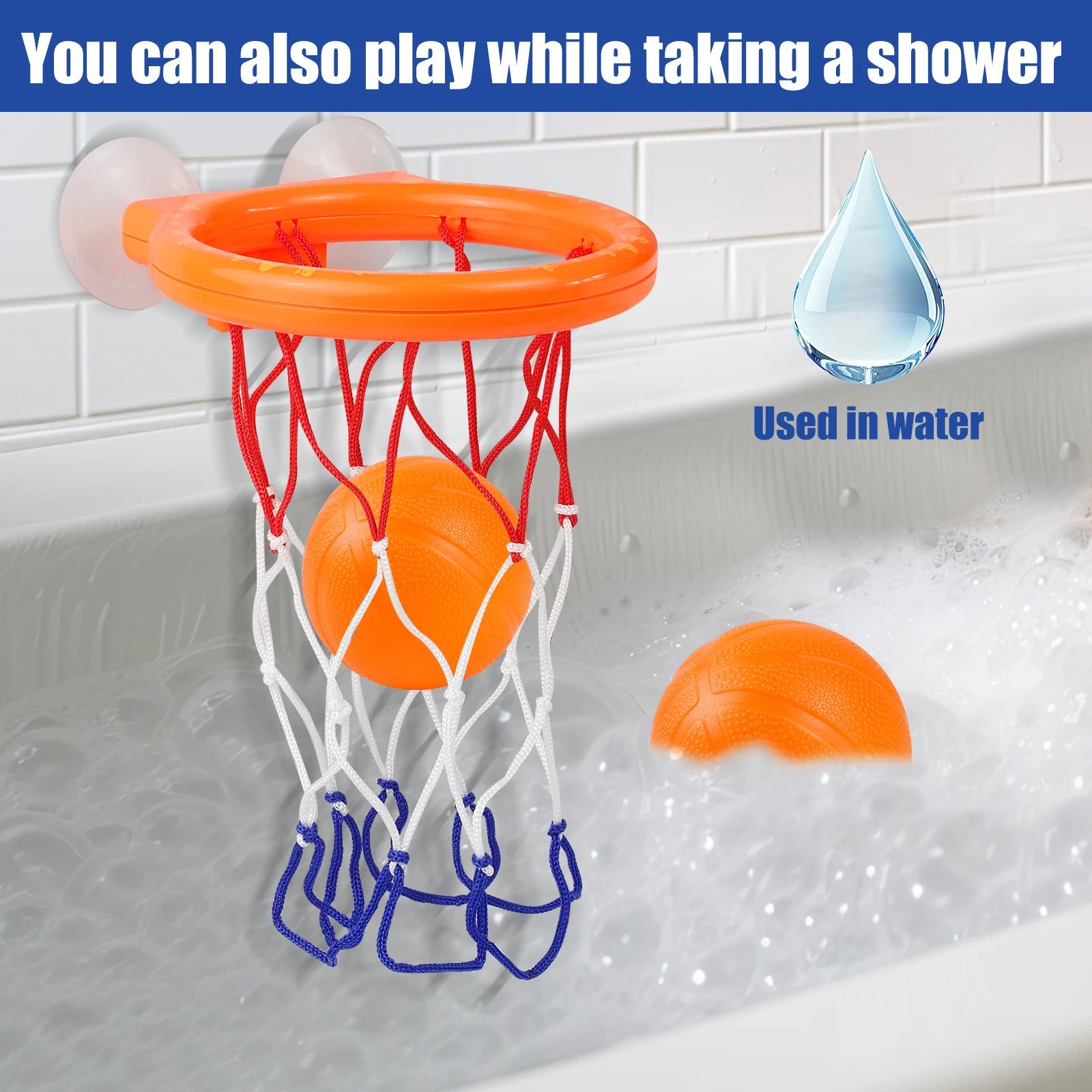 Giocattoli da bagno: mini canestro da basket per vasca da bagno, canestro da basket con ventosa e set di palline, Halloween/Natale