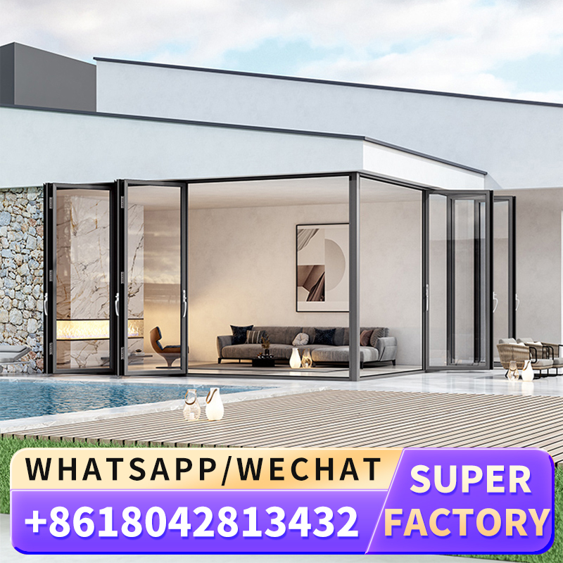 Portas dobráveis à prova de som, portas dobráveis de alto desempenho, vidro temperado transparente, porta dobrável para restaurante