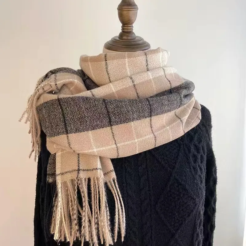 Moda inverno xadrez cachecol feminino outono e inverno tudo novo clássico britânico imitação cashmere xadrez sha