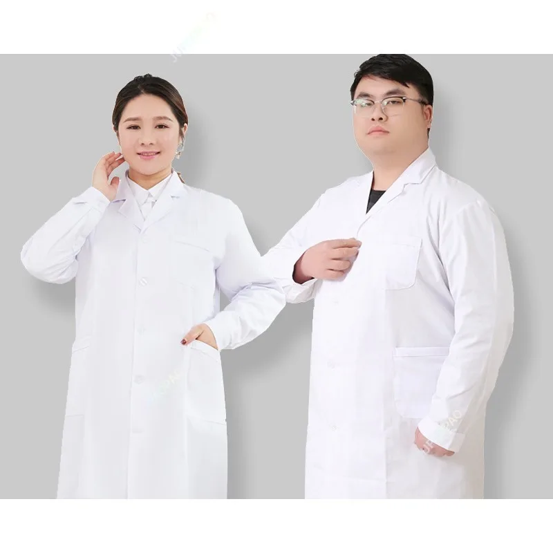 Laborkittel in Übergröße, kurzärmelig, für Arzt, Krankenschwester, langärmelig, medizinische Uniformen, weiße Jacke mit verstellbarem Taillengürtel für