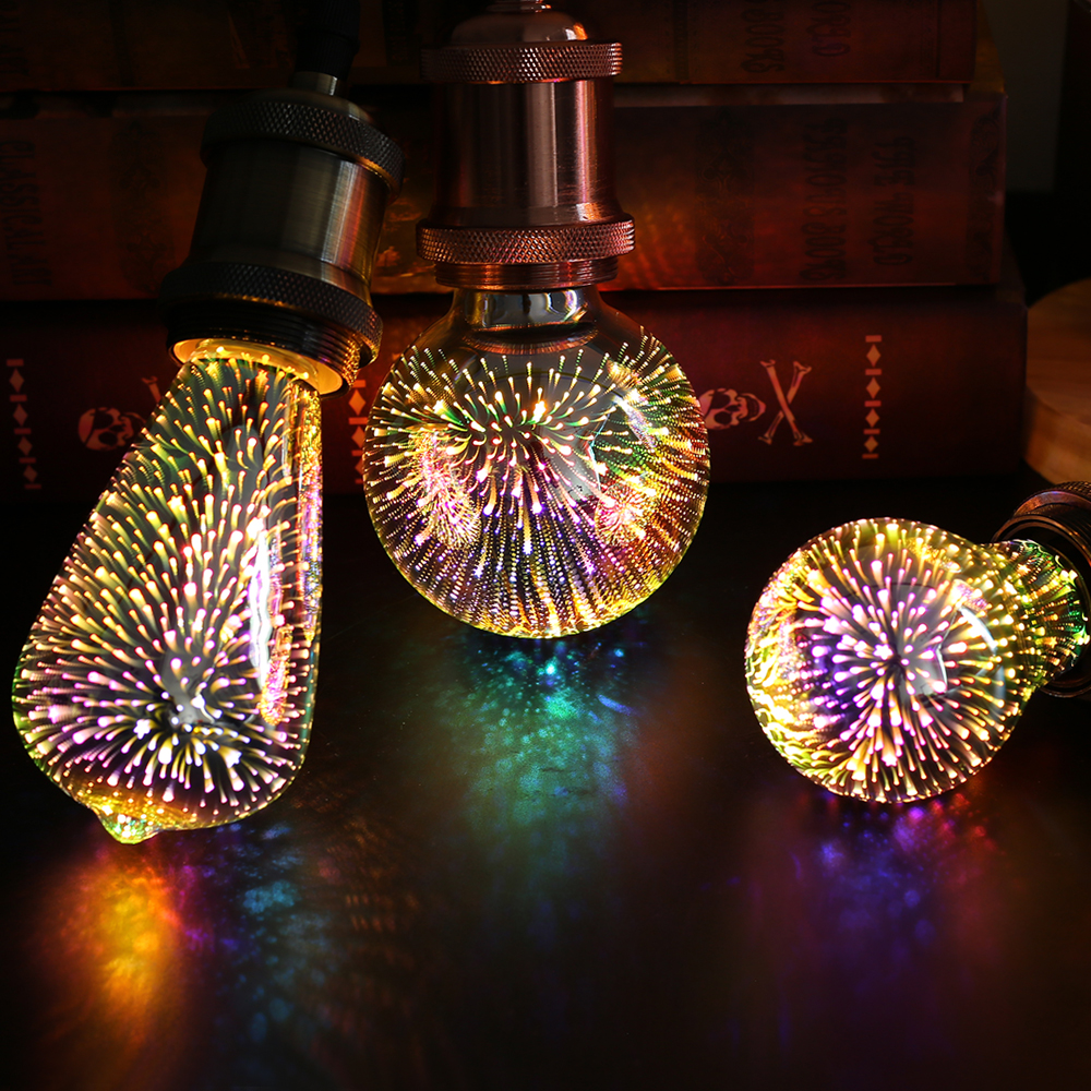 3D 장식 LED 에디슨 전구 E27 6W 110V 220V 빈티지 스타 불꽃 놀이 램프 휴일 밤 빛 앰플 LED 램프 조명
