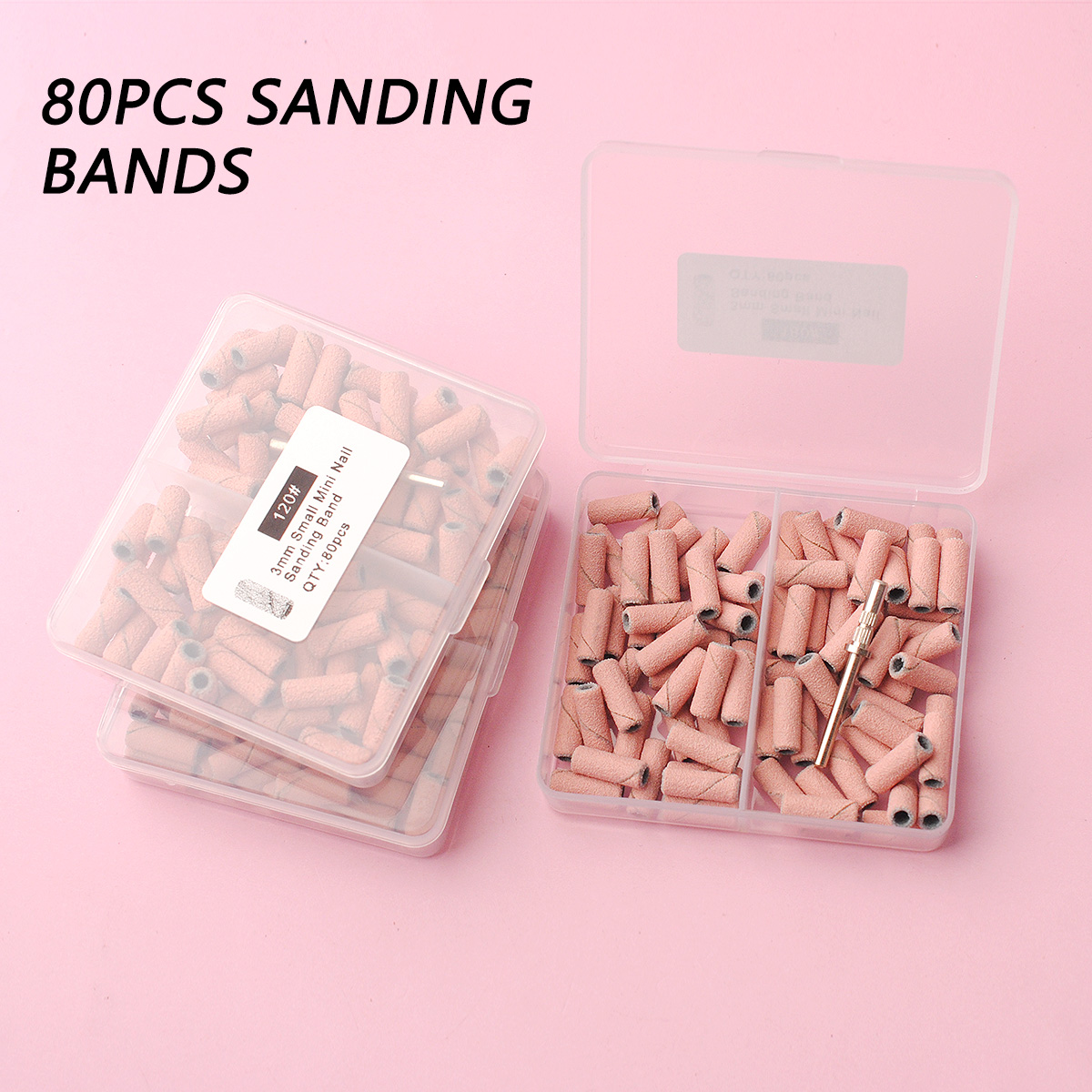 80 pièces/boîte rose 3.1mm Mini bandes de ponçage Kits forets à ongles mandrin ensembles accessoires de manucure électrique outil dissolvant de peau morte