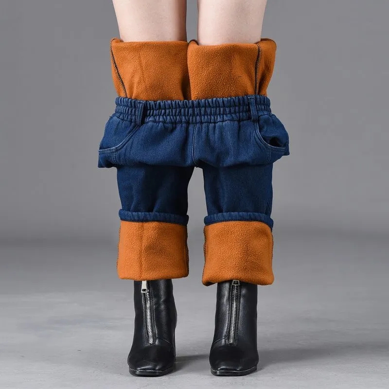 冬豪華なベルベット裏地ジーンズストレートデニムパンツママハイウエスト刺繍だぶだぶ Vaqueros ヴィンテージ厚み暖かい Kot Pantolon