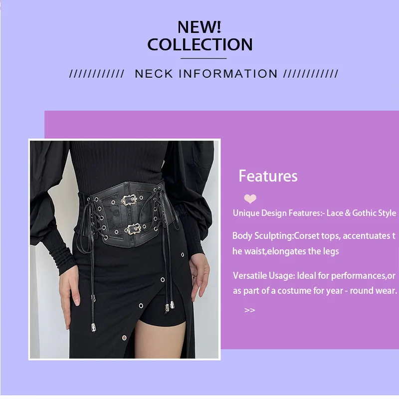 Cintos de espartilho retrô femininos, fivela de pino, renda elástica e estilo gótico, corda de gravata, goth punk para mulheres na camisa, cinto de vestido