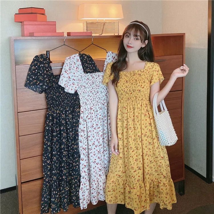 2025 nuevo vestido de primavera y verano para mujer, Mini vestidos femeninos de manga corta con busto elástico, vestido informal plisado Floral con espalda descubierta