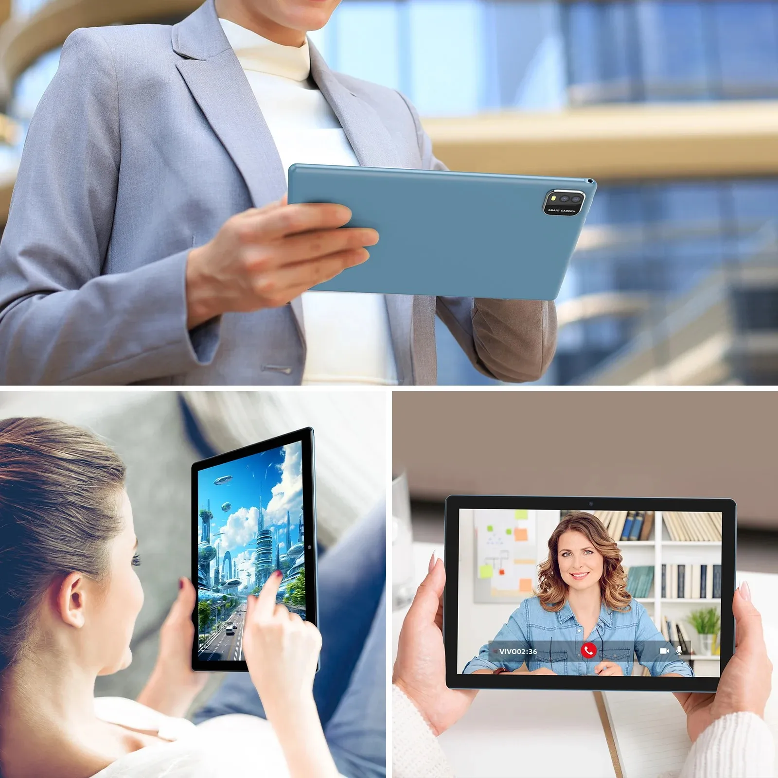 Tablet BAKEN de 10 polegadas com slot para cartão SIM, Android 15, Wi-Fi, GPS, Bluetooth, armazenamento de 64 GB, alto-falantes duplos, porta USB-C