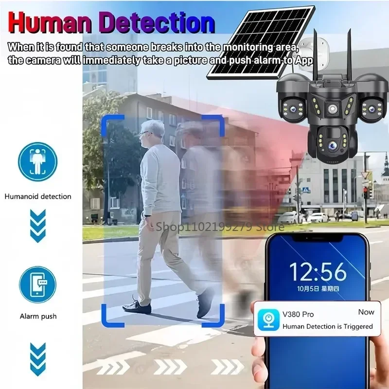 Caméra IP solaire 4G/WIFI 15MP, trois objectifs, trois écrans, moniteur étanche, Vision nocturne, Protection de sécurité, vidéosurveillance PTZ