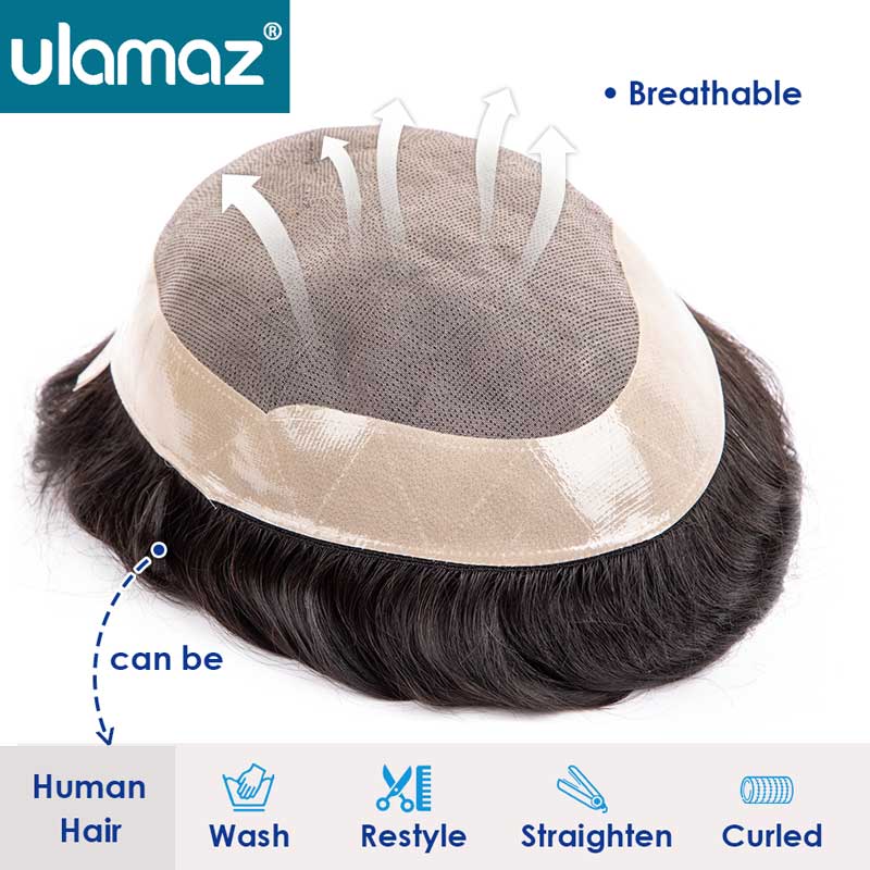 Capillary ชายผม Prosthesis MONO Toupee ผมผู้ชายทนทาน Man วิกผมธรรมชาติวิกผมมนุษย์สําหรับชาย Breathable Mens Hair ระบบ