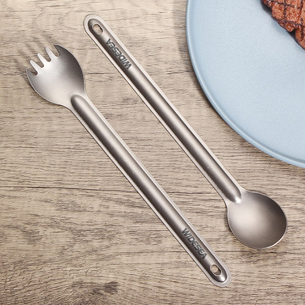 Widesea Camping Titanium Spork Spoon Outdoor Lightweight Fork Tableware Portable Picnic Hiking Travelling Ultralight Dinnerware