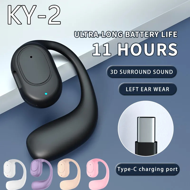 KY2 Auricolari Bluetooth senza fili Conduzione aerea OWS Cuffie HiFi Gancio per l'orecchio Musica Sport Cuffie con cancellazione del rumore per smartphone