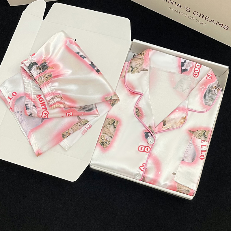 Cartoon Neue Rosa Serie Cartoon Katze Pyjamas Nette Pjs Kurzarm Shorts Pyjamas Komfortable Hause Kleidung Mädchen Nachtwäsche