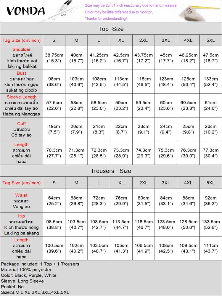 Plus Size VONDA Women Autumn High Neck Suits Solid Color Long Sleeve Matching Sets Elegant Split And Wide Leg Long Trousers 2PCs