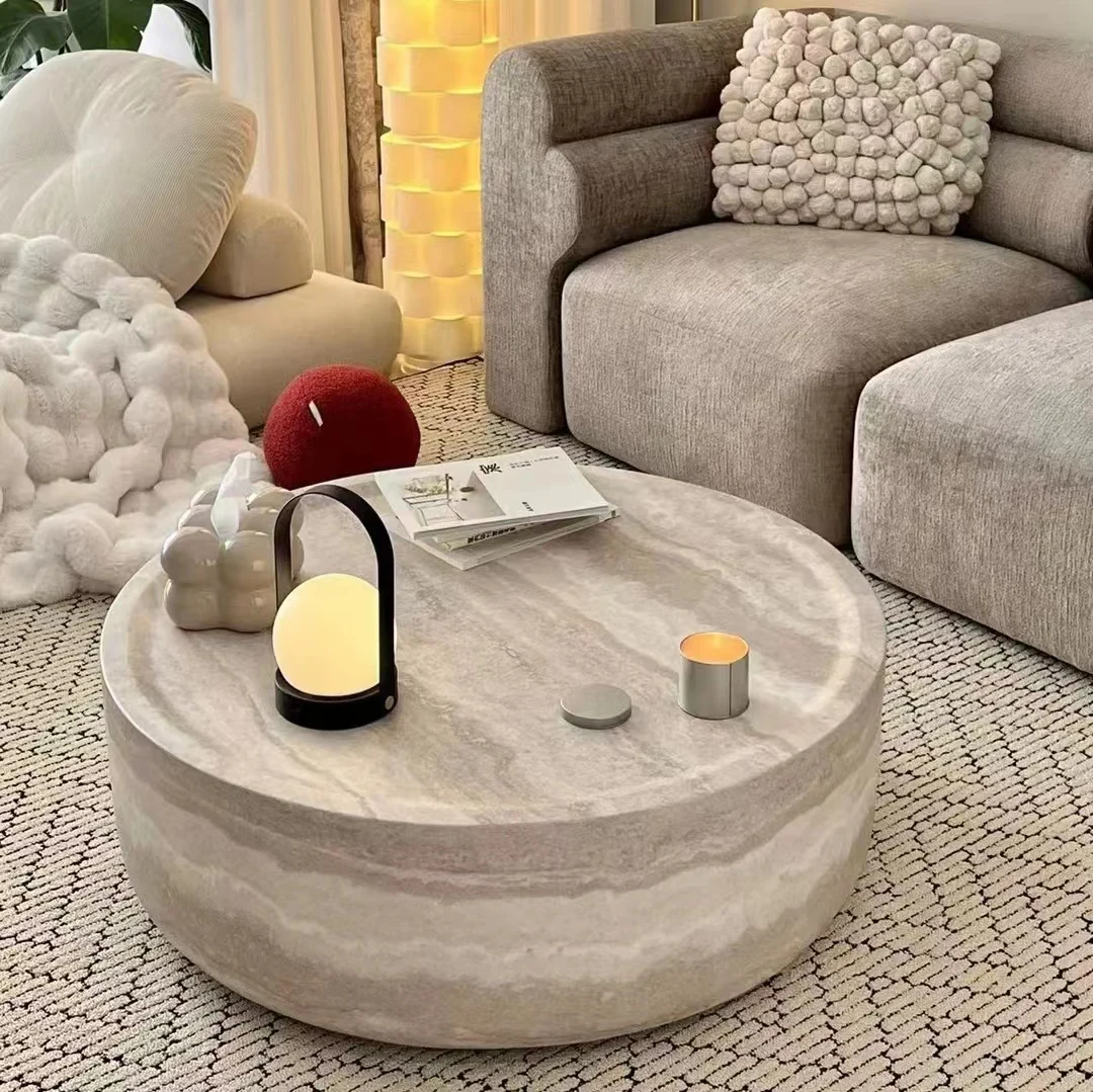 Mesa de centro redonda luxuosa Wabi Sabi – Mesa de chá de mármore premium, peça central de arte de designer para sala de estar elegante e Airbnb