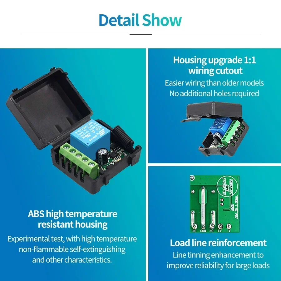 Acessórios de controle de construção de interruptor sem fio rf433mhz 12v 1ch 10a módulo receptor de relé transmissor controle remoto porta de garagem