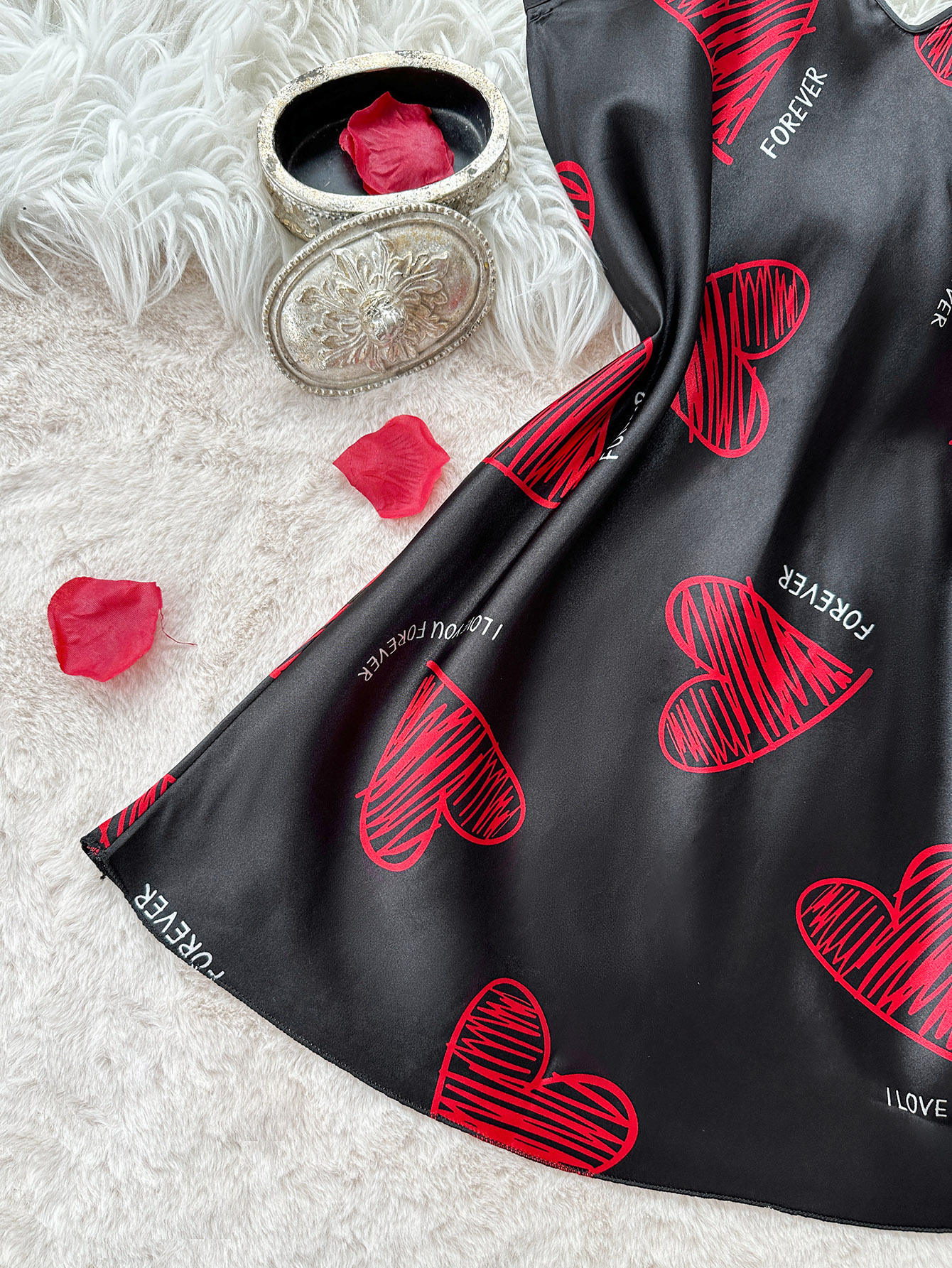 Dia dos namorados vermelho lábio impressão cetim deslizamento camisola com decote em v sem costas mini vestido de dormir vestidos de dormir femininos
