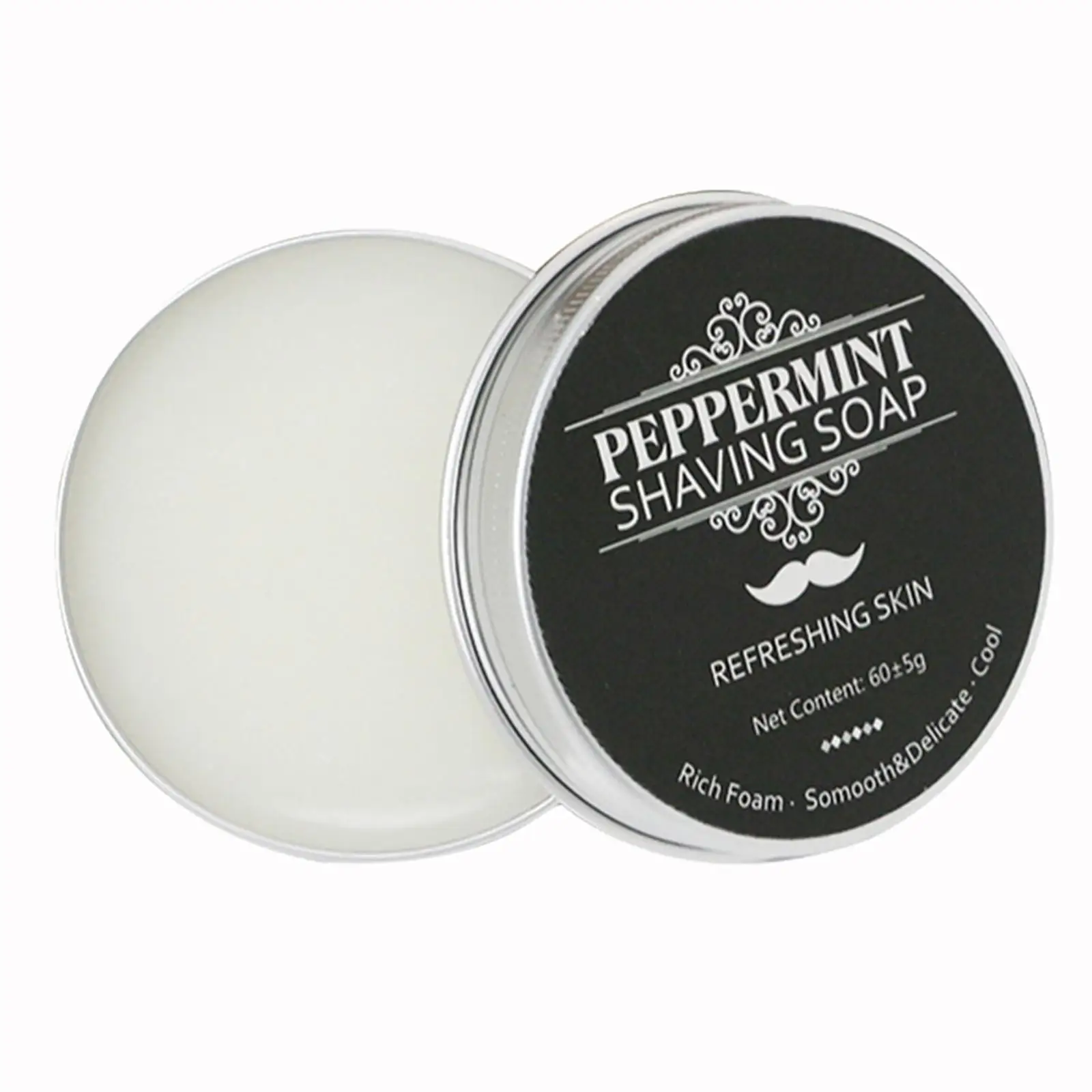 Jabón de afeitar fragante de espuma de sabor menta para hombres, jabón de afeitar para mantener la cara fresca y limpia, textura fina y suave, 60g