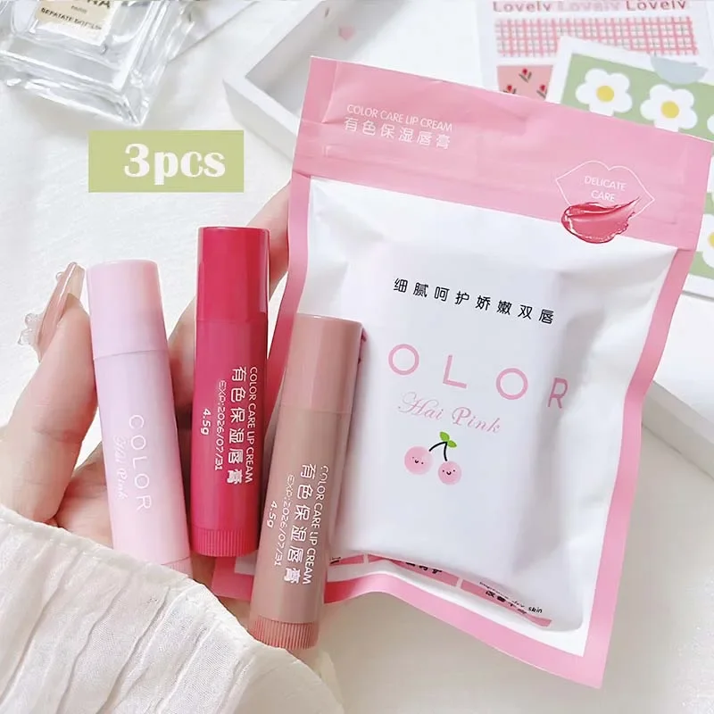 Bálsamo labial hidratante antiseco, fácil de llevar, cuidado de los labios, lápiz labial antigrietas, maquillaje de cuidado coloreado, 3/1 Uds.