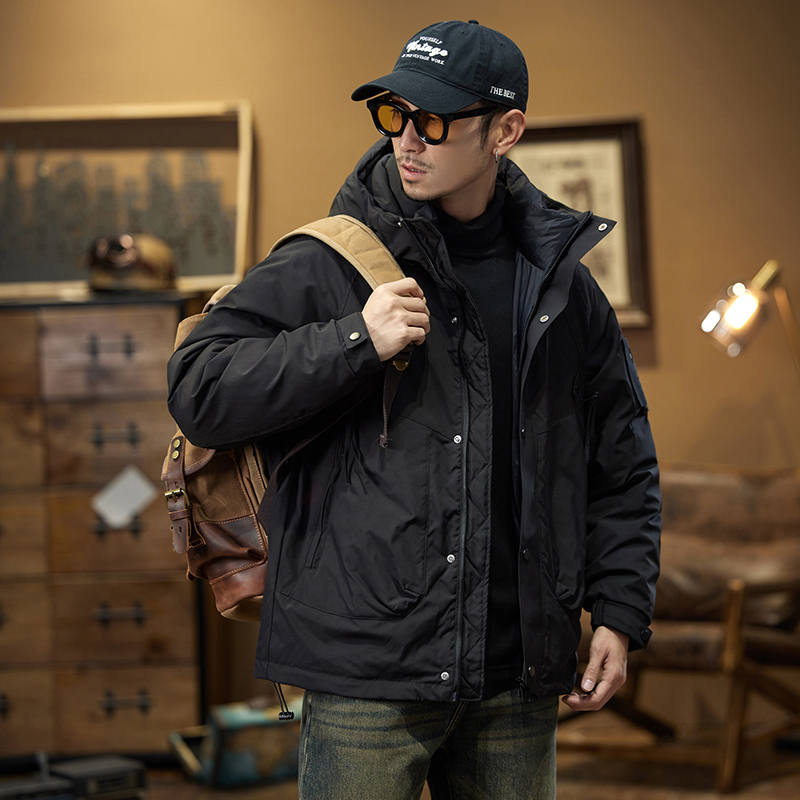 男性用の白いダックダウンウインドブレーカー、3つのプルーフジャケット、ゆったりとした厚い暖かいコート、屋外トレッキングスキーストームスーツ、旅行用アウター、秋と冬