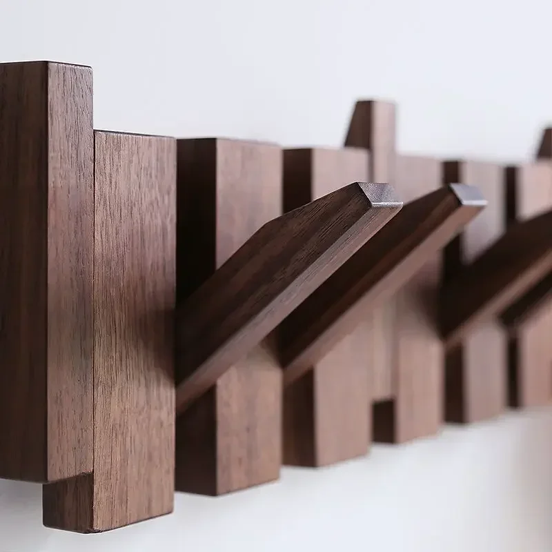วอลนัทสีดํา Coat Rack ติดผนังไม้ตะขอเสื้อผ้าห้องโถงประตูแขวนตกแต่งบ้าน Ds เฟอร์นิเจอร์ Perchero