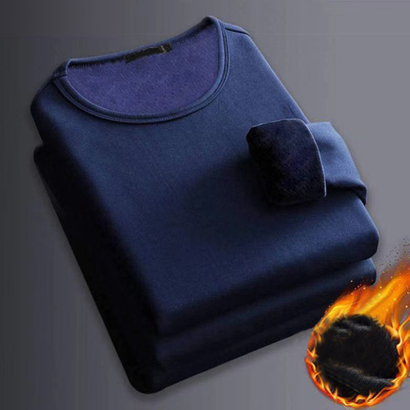 Epligg 1/2PCS Męska zimowa bielizna termoaktywna z długim rękawem oraz aksamitnie wyściełana koszulka Slim Solid Color O-Neck Bottoming Shirt
