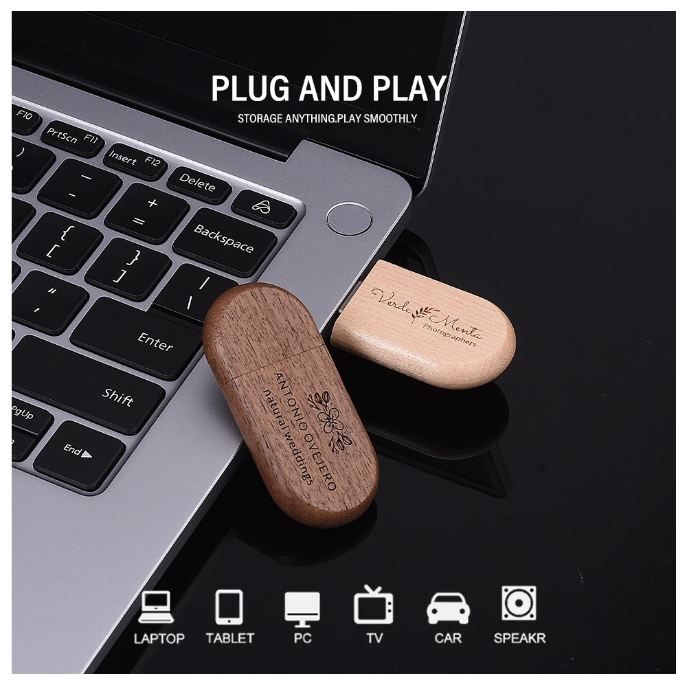 SHANDIAN ฟรีโลโก้ไม้ + กล่อง USB 2.0 ไดรฟ์ปากกา 4GB 16GB 32GB 64GB แฟลชไดรฟ์ Memory Stick การถ่ายภาพงานแต่งงานของขวัญ U Disk