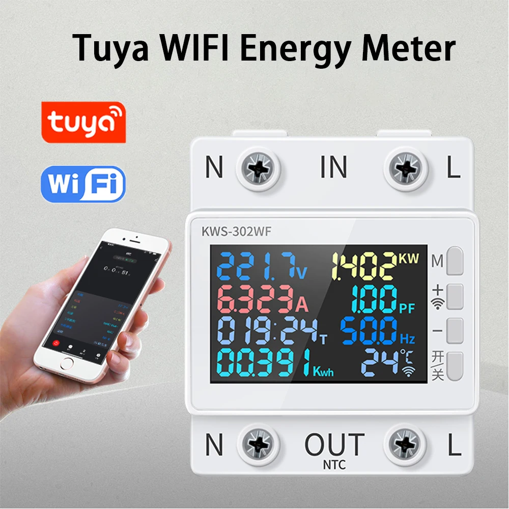 Tuya-medidor de potencia inteligente WiFi, Protector de fugas de tierra, interruptor, vatímetro, Monitor de voltaje de corriente, relé, disyuntor, medidor de energía