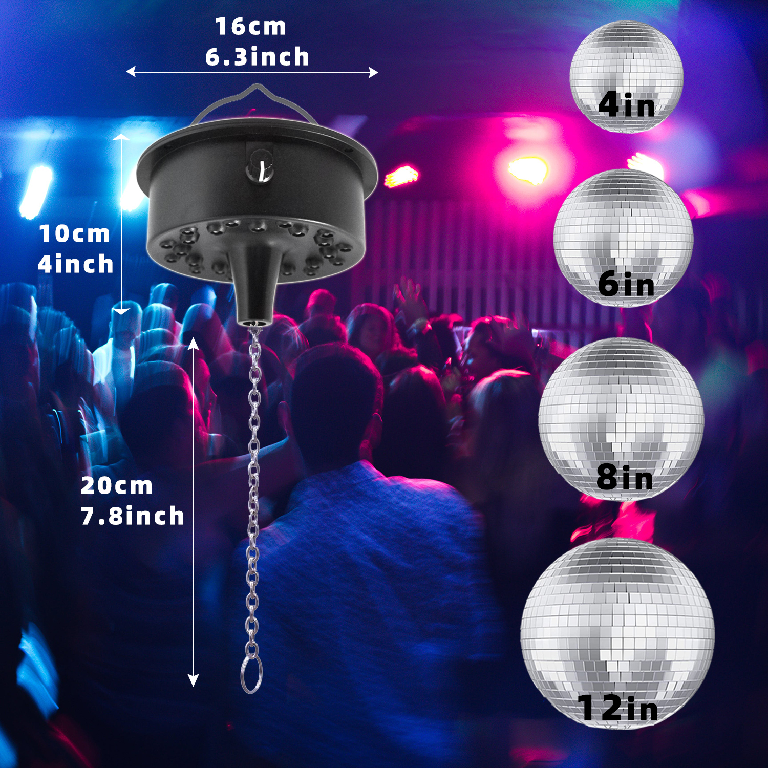 5 RPM--9 RPM 調整可能なミラーボール回転モーター、24 RGB LED ライト付き、4 6 8 12 インチディスコボール用 (別売り)