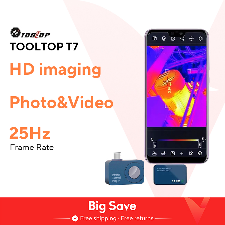 TOOLTOP T7 256*192 Android Typ-C Wärmebildkamera 25Hz Mobile Wärmebildkamera für Solarpanel Power Device Fehlererkennung