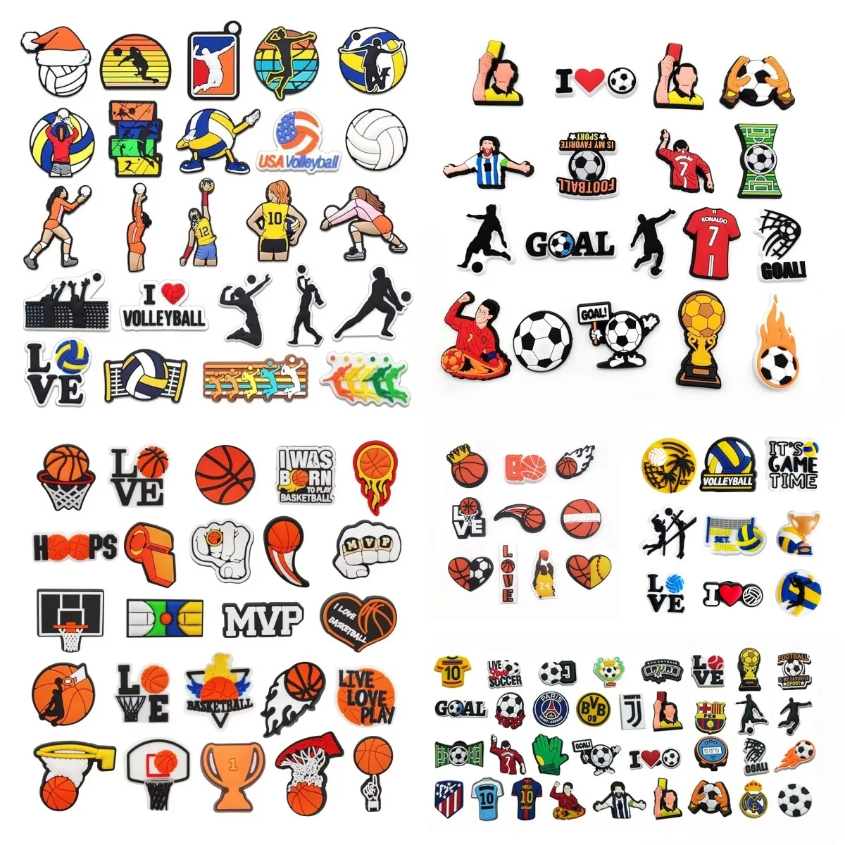 Amuletos de zapatos de PVC para baloncesto, fútbol, voleibol, serie para mujeres y hombres, decoraciones para zapatos, alfileres, accesorios, hebillas para zuecos, regalos