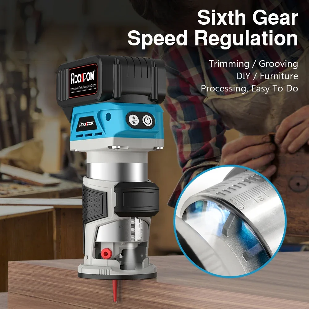 브러시리스 핸드 전기 트리머, 무선 목재 라우터, 목공 조각 슬롯 전동 공구, 마키타 18V 배터리용, 6 단