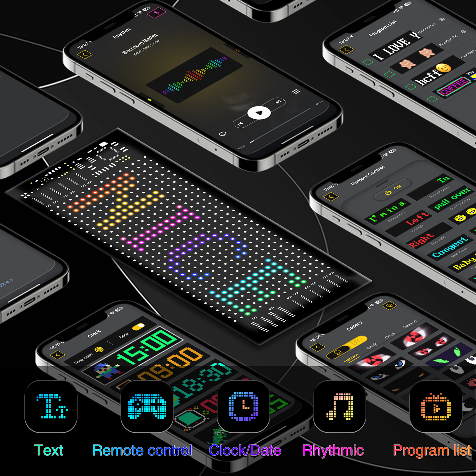 รถ LED Matrix แผงพิกเซลตลก DIY RGB Graffiti เลื่อนข้อความกระจกโฆษณาหน้าจอ APP Control