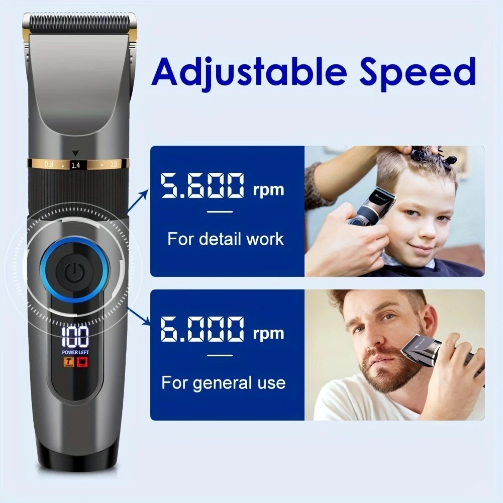Surker เครื่องตัดผมที่ตัดขนแบบใบมีดเซรามิกสำหรับผู้ชาย, ที่เล็มผมจอแสดงผล LED เครื่องตัดผมชาร์จ USB