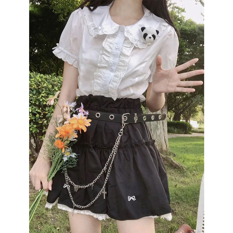 Deeptown かわいいロリータブラウス白人女性かわいいレーストップスフリルシャツヴィンテージパフスリーブ日本のプレッピースタイル甘いトップス