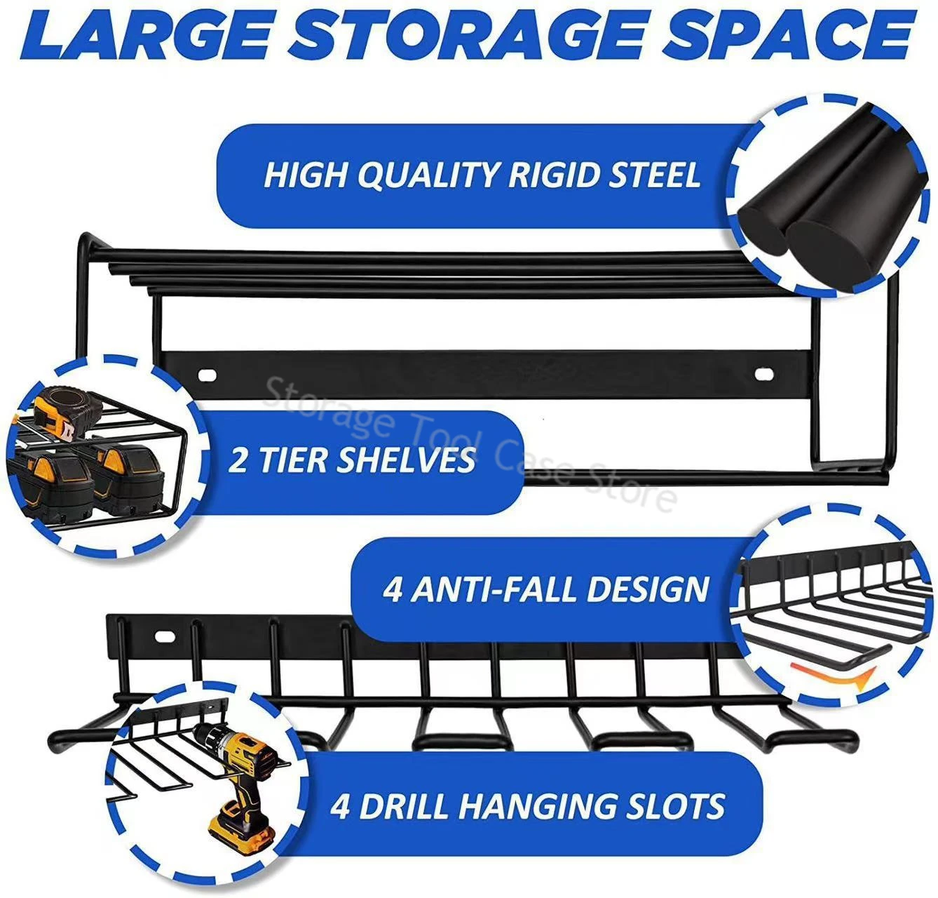 Hand Power Tool Organizer Rack Wall Mounted Tool Shelf Large Heavy Drill Holder Wrench Tool Screwdriver Storage Rack for Garage