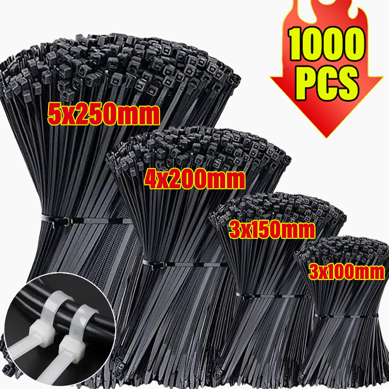 1000/100 шт., нейлоновые кабельные стяжки